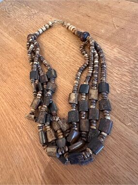 Multi-Strand Brown Wooden Bead Necklace